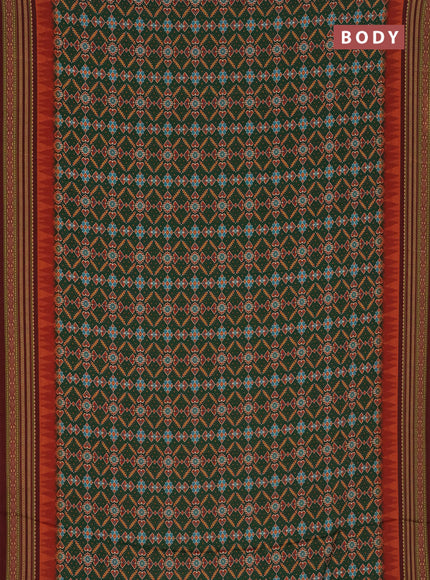 Semi crepe saree green and maroon with allover ikat prints and printed border