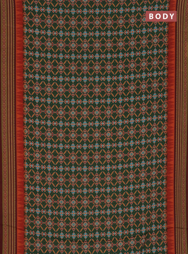 Semi crepe saree green and maroon with allover ikat prints and printed border