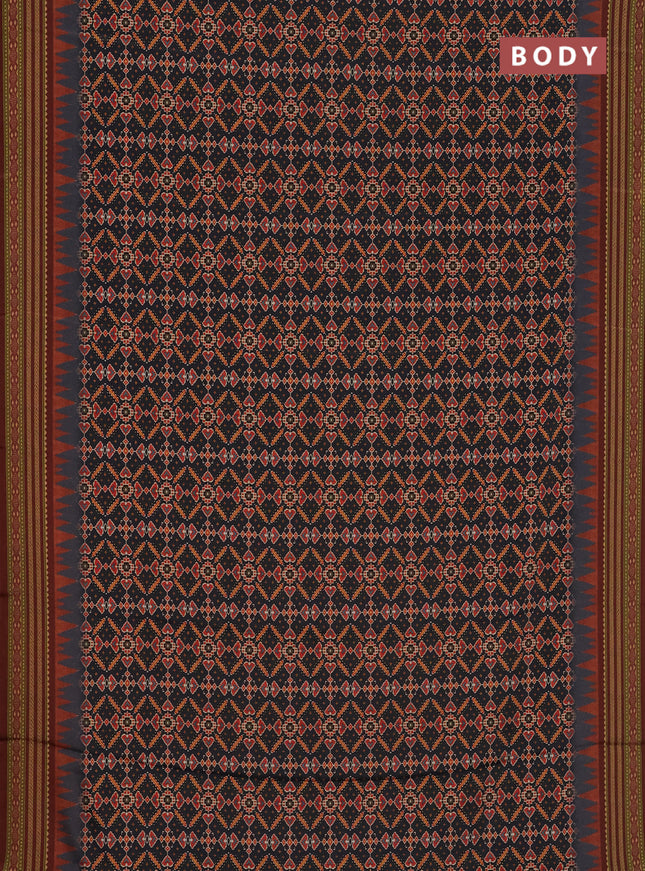 Semi crepe saree elephant grey and maroon with allover ikat prints and printed border
