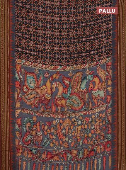 Semi crepe saree elephant grey and maroon with allover ikat prints and printed border