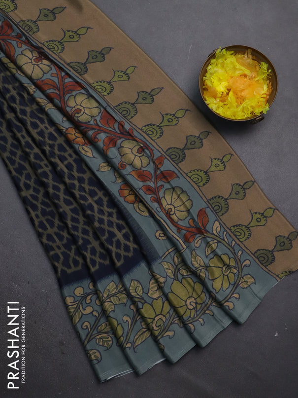 Semi crepe saree grey blue and grey shade with allover prints and printed border