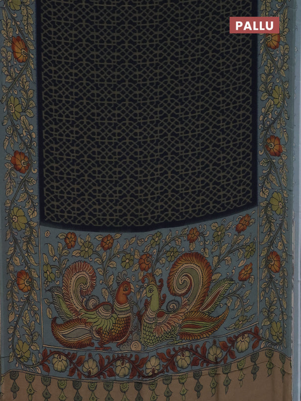 Semi crepe saree grey blue and grey shade with allover prints and printed border