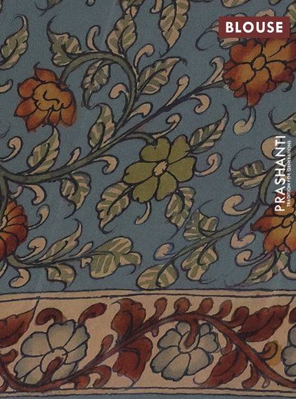 Semi crepe saree grey blue and grey shade with allover prints and printed border