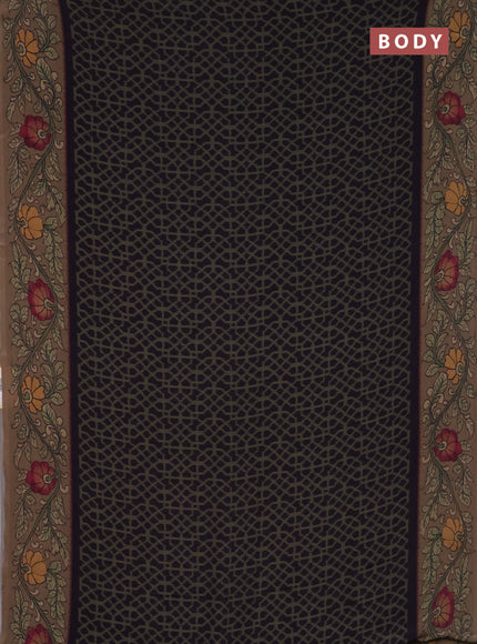 Semi crepe saree grey purple and pastel brown with allover prints and printed border