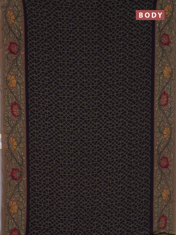 Semi crepe saree grey purple and pastel brown with allover prints and printed border