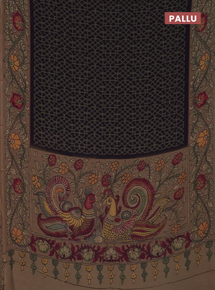 Semi crepe saree grey purple and pastel brown with allover prints and printed border