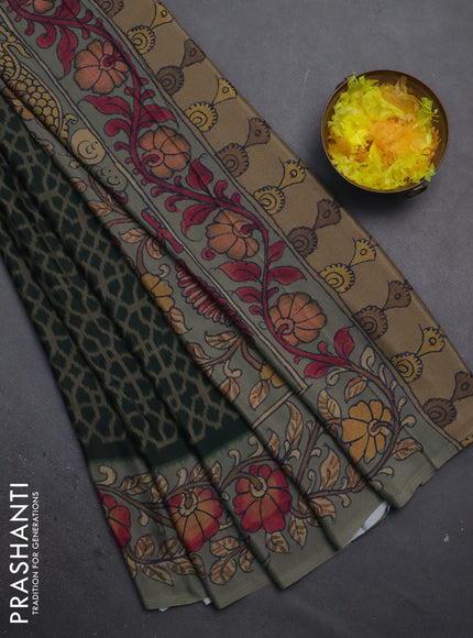 Semi crepe saree beige green and greyish green with allover prints and printed border