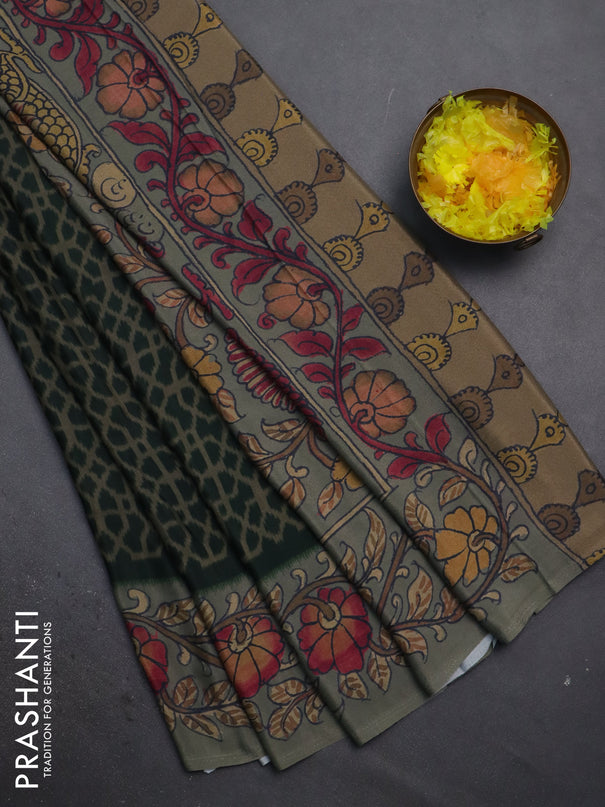 Semi crepe saree beige green and greyish green with allover prints and printed border