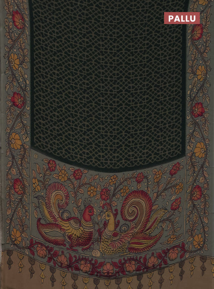 Semi crepe saree beige green and greyish green with allover prints and printed border