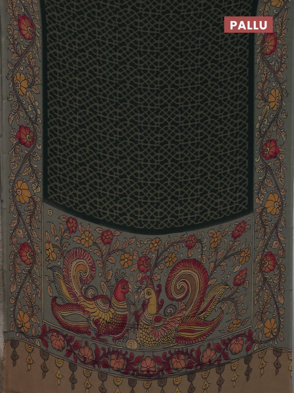 Semi crepe saree beige green and greyish green with allover prints and printed border