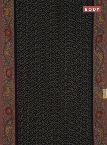 Semi crepe saree beige black and pastel brown with allover prints and printed border