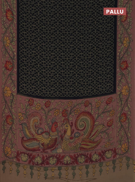 Semi crepe saree beige black and pastel brown with allover prints and printed border