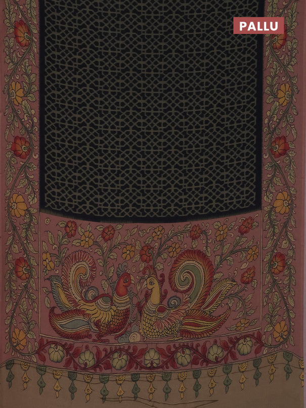 Semi crepe saree beige black and pastel brown with allover prints and printed border