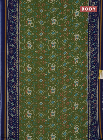 Semi crepe saree green and blue with allover ikat prints and printed border