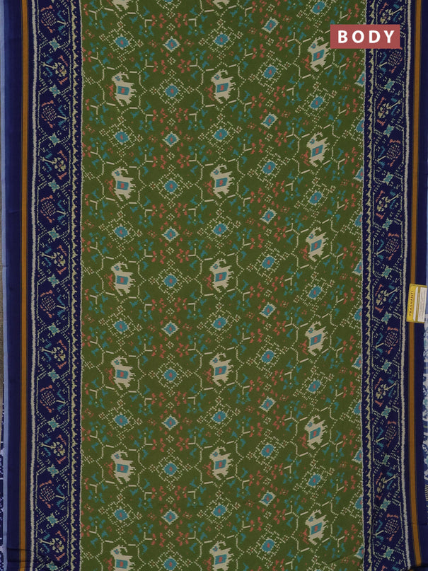 Semi crepe saree green and blue with allover ikat prints and printed border