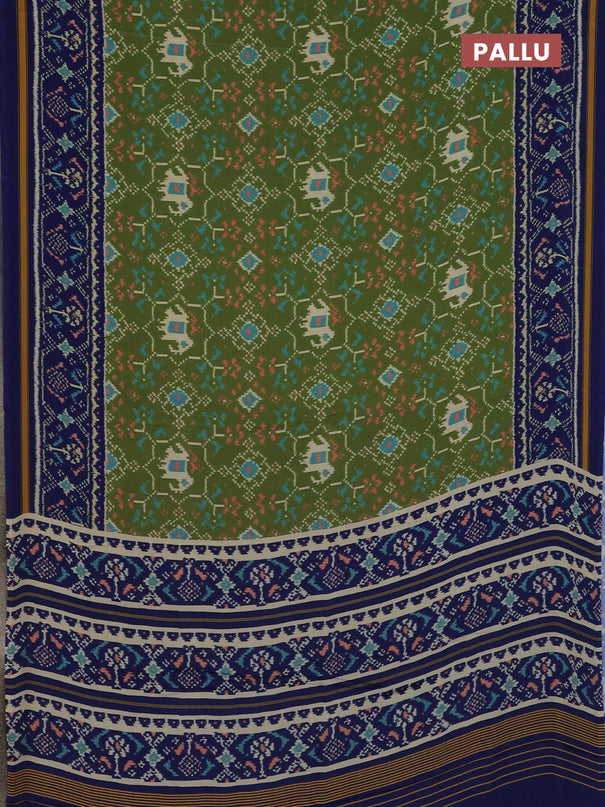 Semi crepe saree green and blue with allover ikat prints and printed border