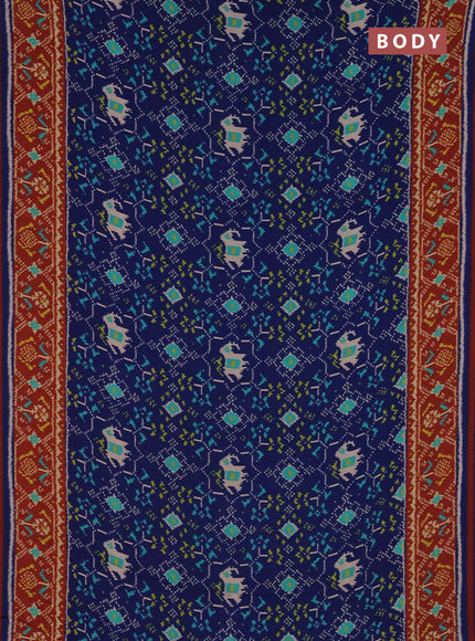 Semi crepe saree blue and maroon with allover ikat prints and printed border