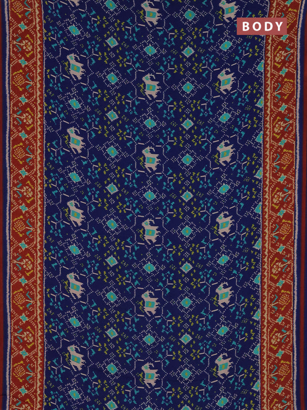 Semi crepe saree blue and maroon with allover ikat prints and printed border