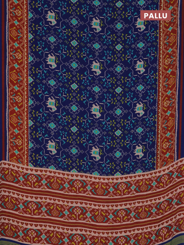 Semi crepe saree blue and maroon with allover ikat prints and printed border