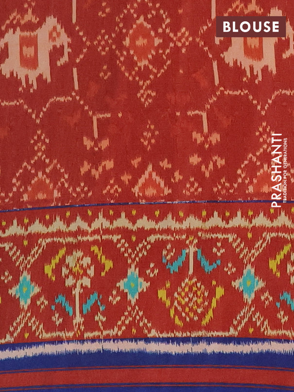 Semi crepe saree blue and maroon with allover ikat prints and printed border