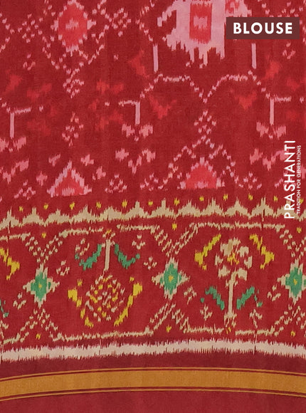 Semi crepe saree sandal and maroon with allover ikat prints and printed border