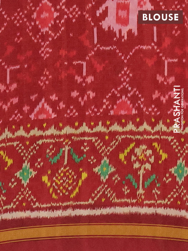 Semi crepe saree sandal and maroon with allover ikat prints and printed border