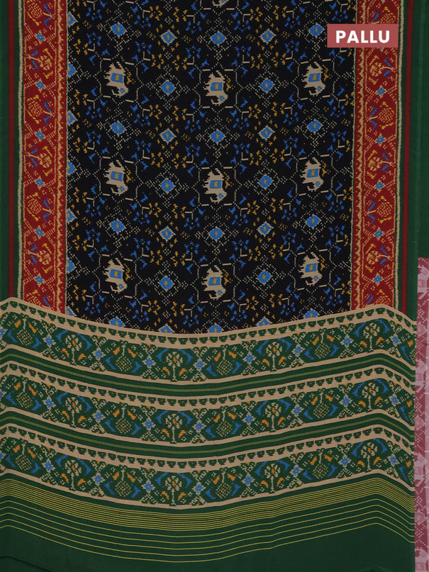 Semi crepe saree black and green with allover ikat prints and printed border