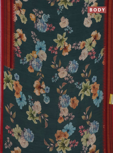 Semi crepe saree green shade and maroon with floral digital prints and printed border