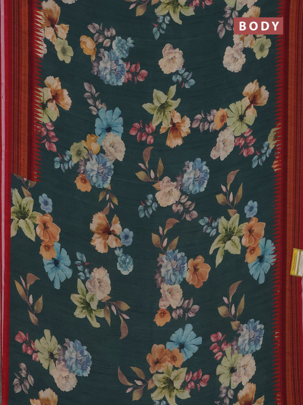 Semi crepe saree green shade and maroon with floral digital prints and printed border