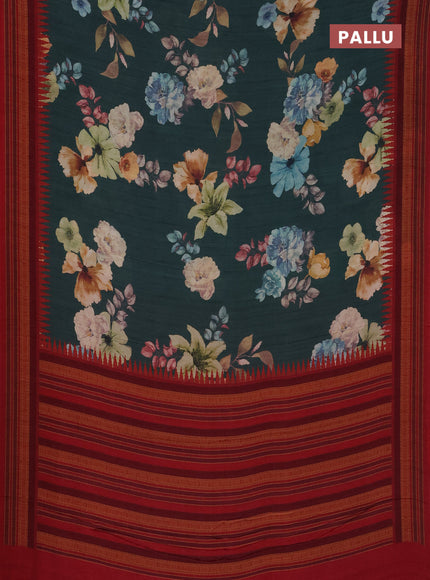Semi crepe saree green shade and maroon with floral digital prints and printed border