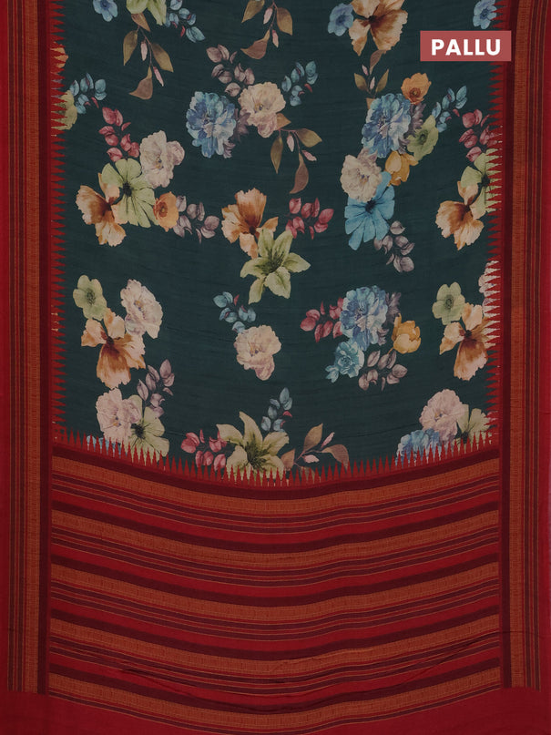 Semi crepe saree green shade and maroon with floral digital prints and printed border