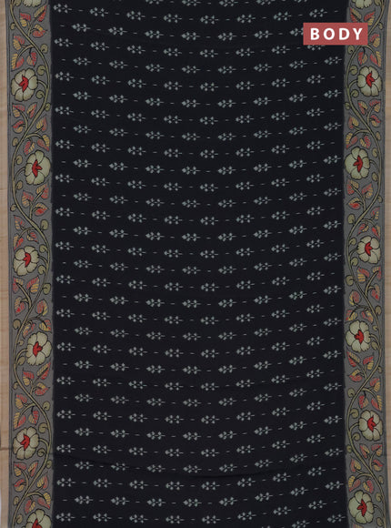 Semi crepe saree elephant grey and pastel grey with ikat butta prints and printed border