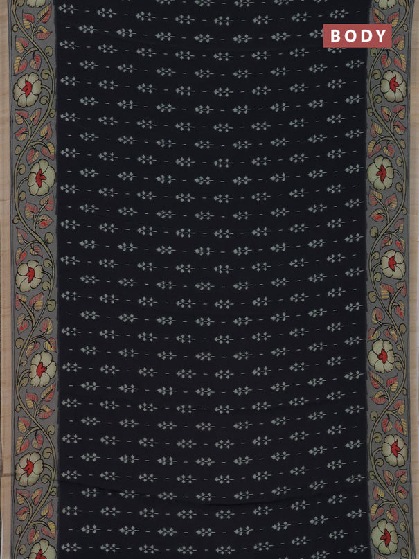 Semi crepe saree elephant grey and pastel grey with ikat butta prints and printed border