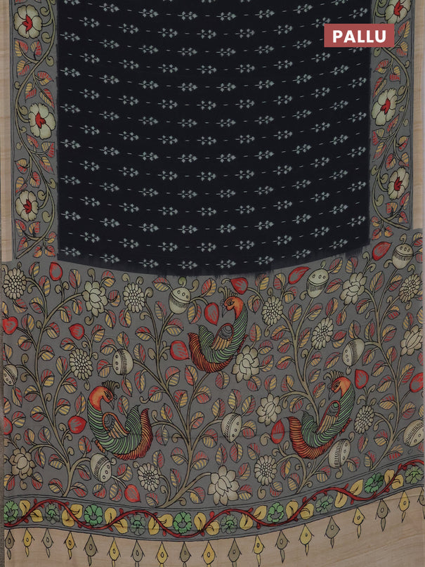 Semi crepe saree elephant grey and pastel grey with ikat butta prints and printed border