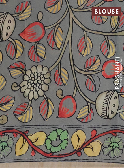 Semi crepe saree elephant grey and pastel grey with ikat butta prints and printed border