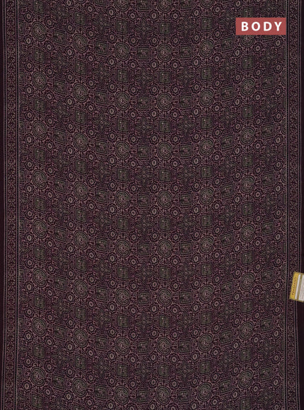 Semi crepe saree wine shade with allover ajrakh prints and printed border