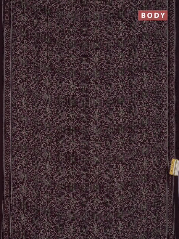 Semi crepe saree wine shade with allover ajrakh prints and printed border