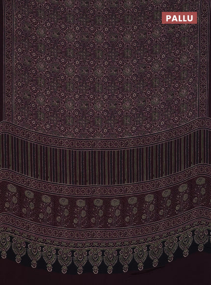 Semi crepe saree wine shade with allover ajrakh prints and printed border