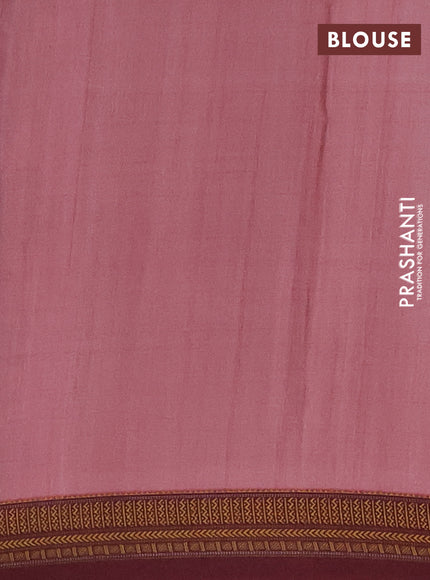 Semi crepe saree pastel pink and maroon with kalamkari prints and printed border