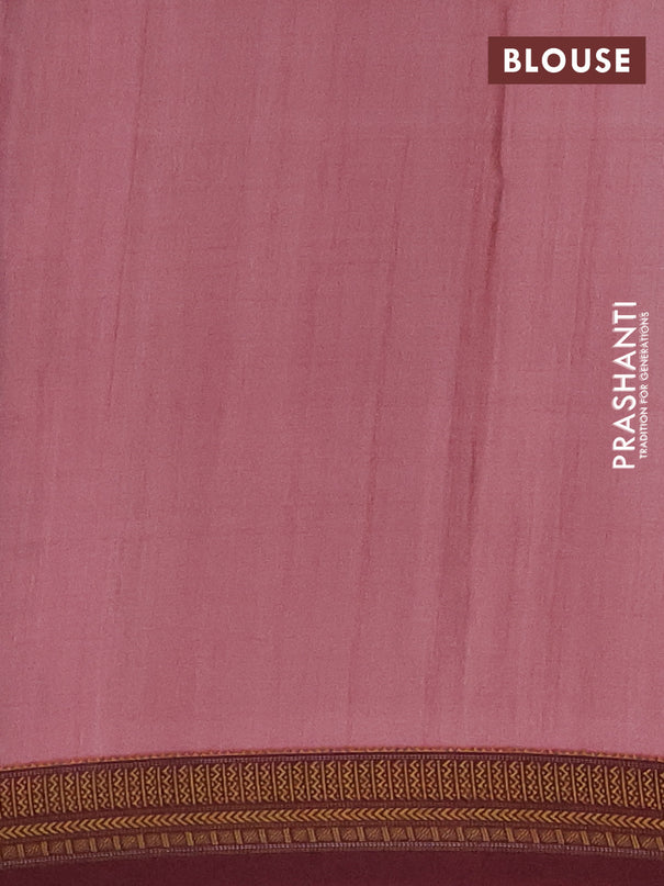 Semi crepe saree pastel pink and maroon with kalamkari prints and printed border