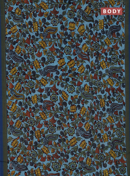 Semi crepe saree blue shade with kalamkari prints and printed border