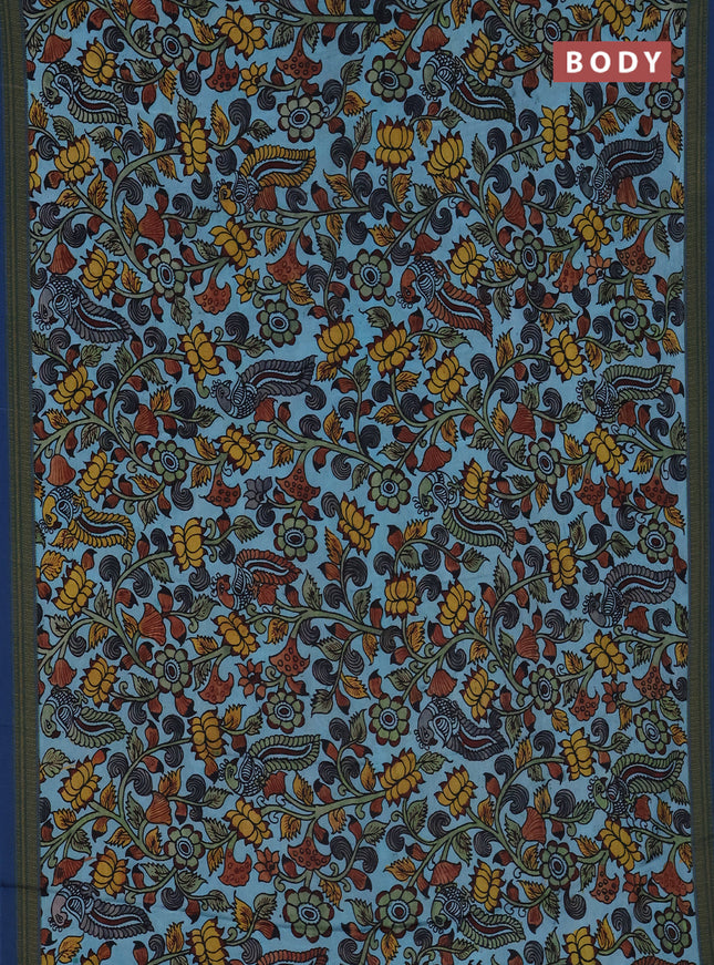 Semi crepe saree blue shade with kalamkari prints and printed border
