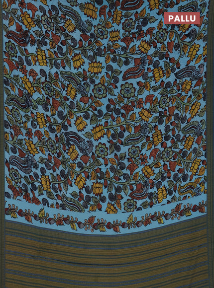 Semi crepe saree blue shade with kalamkari prints and printed border