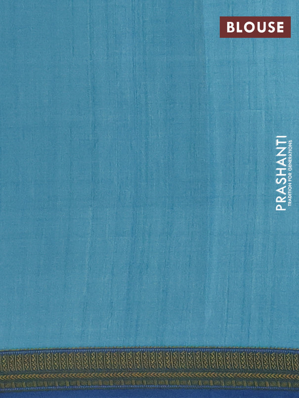 Semi crepe saree blue shade with kalamkari prints and printed border