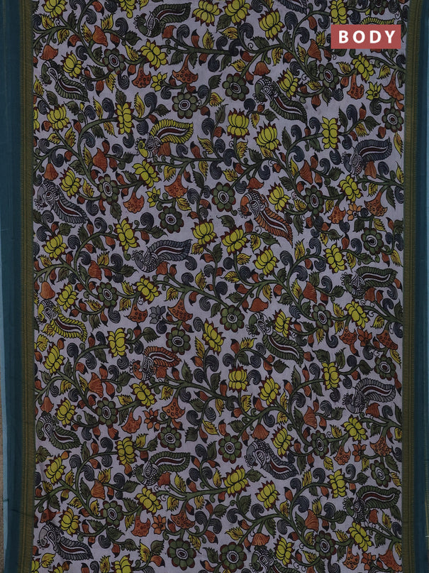 Semi crepe saree grey and peacock green with kalamkari prints and printed border