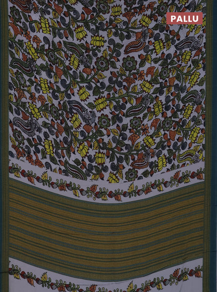 Semi crepe saree grey and peacock green with kalamkari prints and printed border