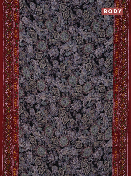 Semi crepe saree black and maroon with allover prints and printed border