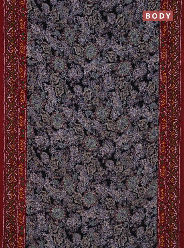 Semi crepe saree black and maroon with allover prints and printed border