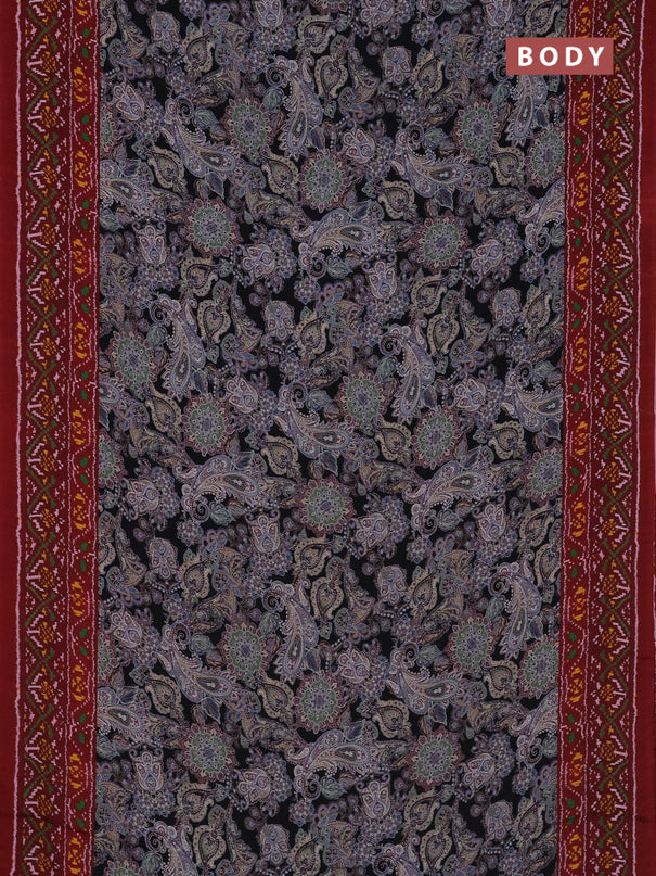Semi crepe saree black and maroon with allover prints and printed border