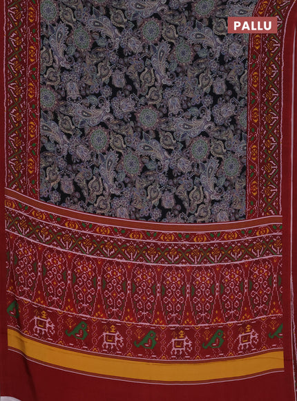 Semi crepe saree black and maroon with allover prints and printed border